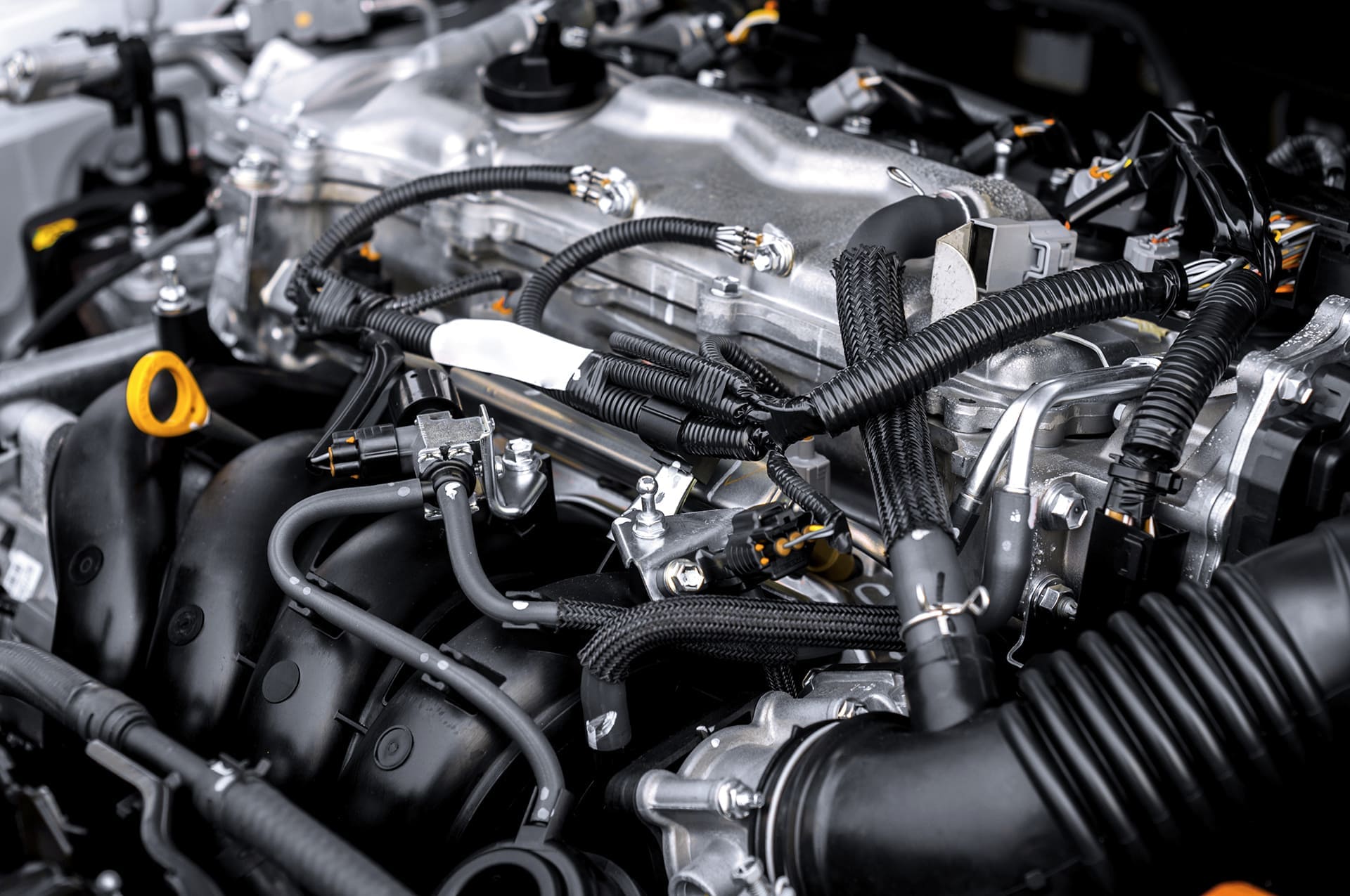 engine bay of a vehicle, specifically focusing on the engine itself